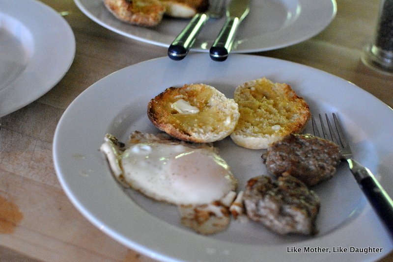 Sausage-poached eggs {bits & pieces} ~ Like Mother, Like Daughter